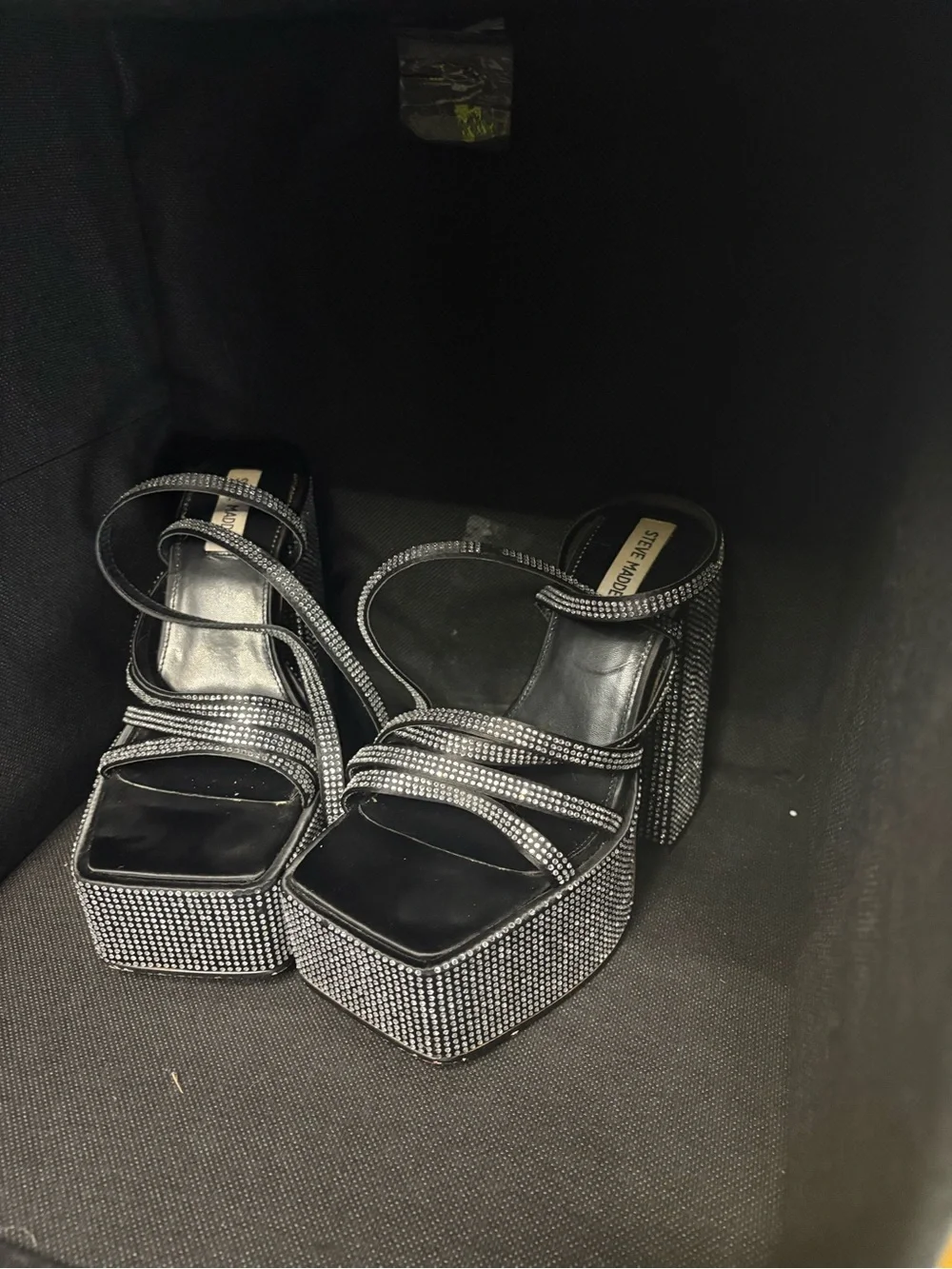 Steve Madden Black Crystal-Embellished Platform Sandals